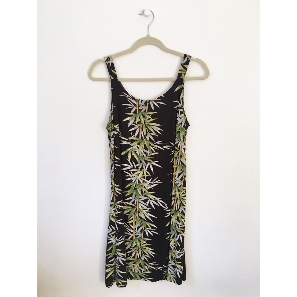 Vintage | tropical leaf print sleeveless dress | S